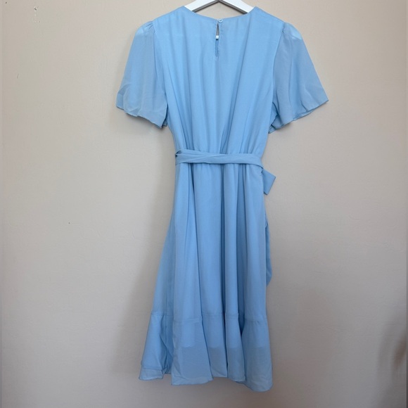 Powder Blue Women’s Mini Wrap Dress Ruffle Chiffon Alice in Wonderland Medium - Picture 6 of 10